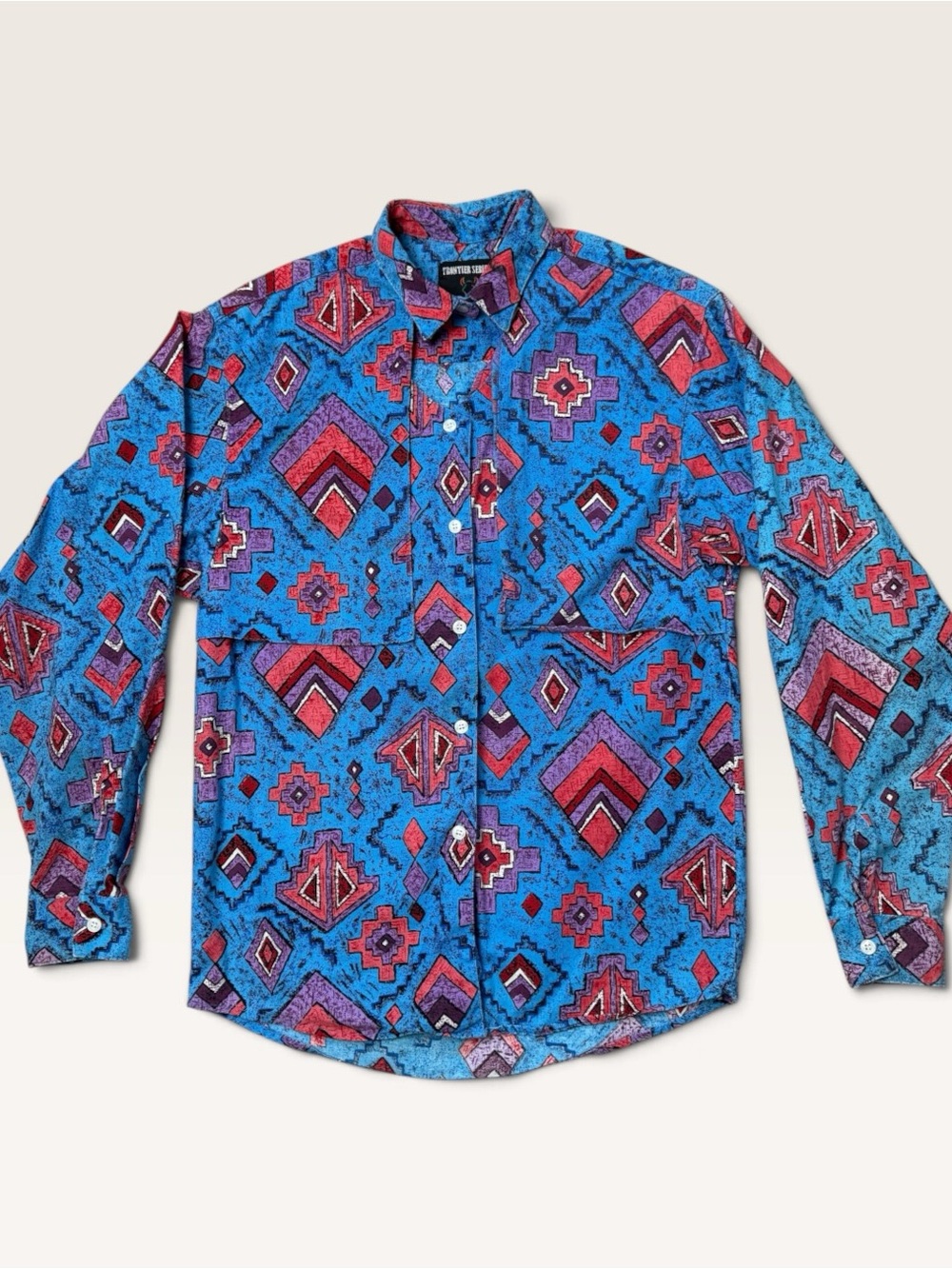 Vintage Frontier Series Western Shirt Small Blue Southwestern Geometric 90s